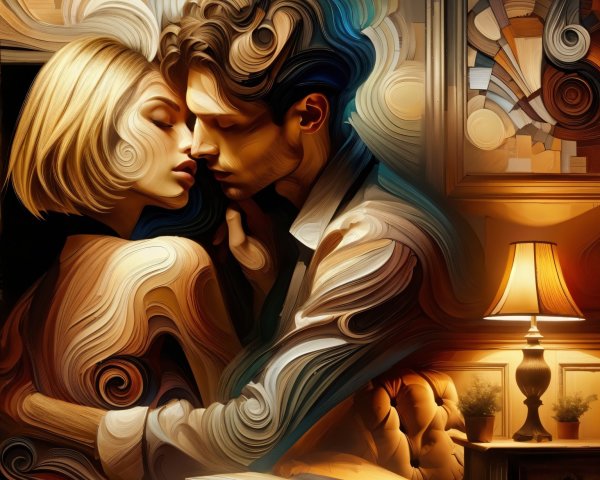 Romantic Abstract Scene of Intimate Couple Embrace
