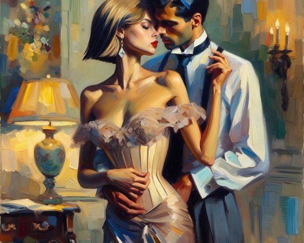 Romantic Couple Embraced in Soft, Dreamy Lighting
