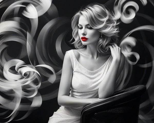 Black-and-white image of a woman with blonde hair