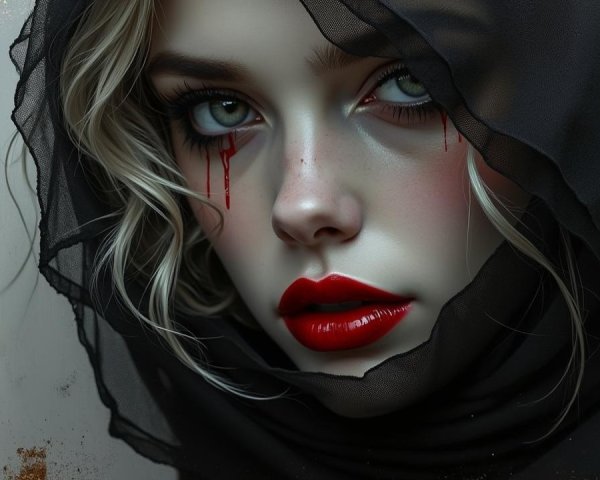 Close-Up of Young Woman with Green Eyes and Veil