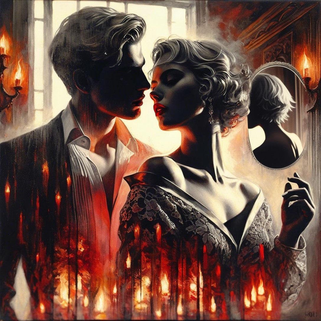 Black-and-white portrait of a couple in intimate gaze