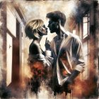 Romantic couple in intimate setting with soft backdrop