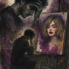 Artwork of a troubled artist in a moody setting