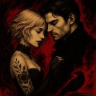 Romantic Illustration of a Couple in Dark Tones