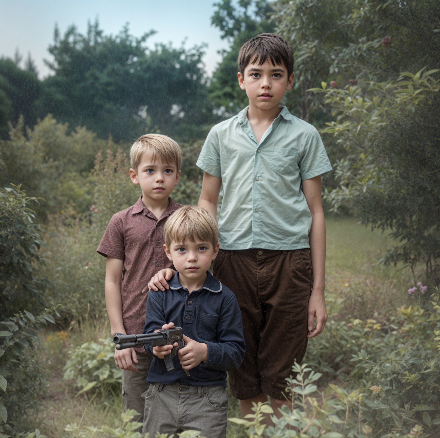 Boys at Play in a Lush Green Landscape