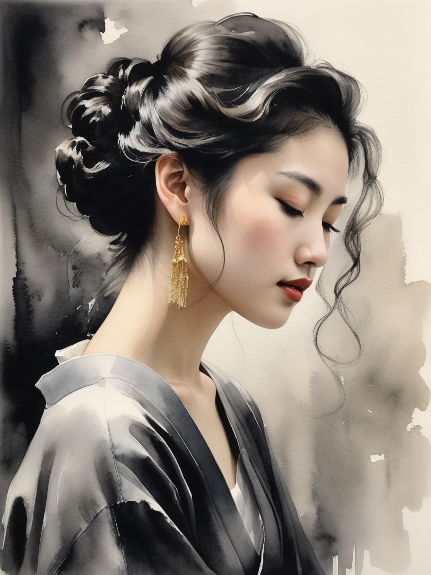 Serene Profile Portrait of a Young Woman with Updo