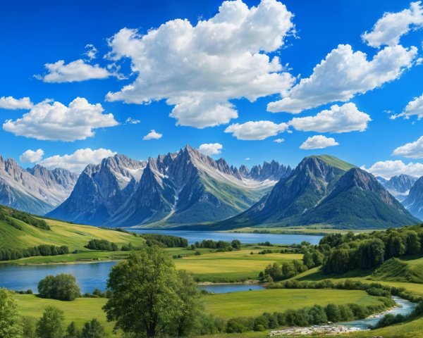 Majestic Mountain Landscape with Vibrant Blue Sky