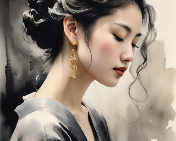 Serene Profile Portrait of a Young Woman with Updo