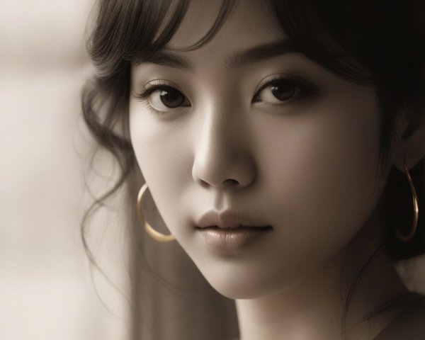 Close-Up Portrait of a Young Woman in Sepia Tones