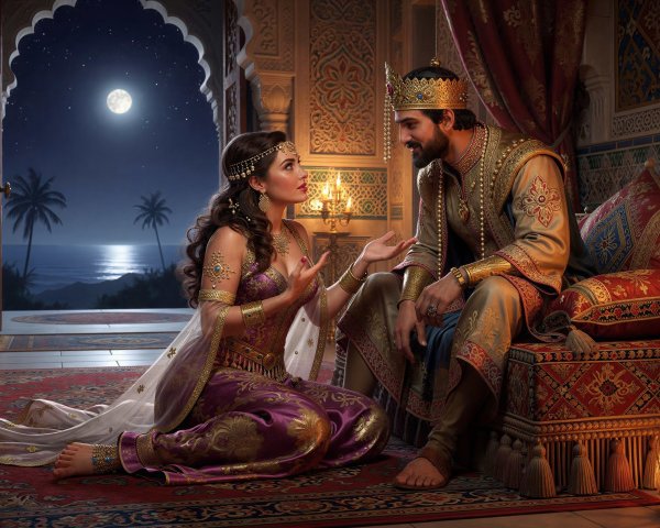 Middle Eastern Royal Couple in Ornate Room Setting