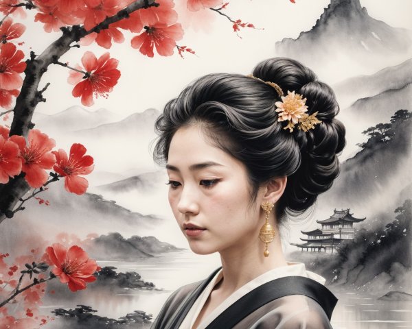 Portrait of a Young Woman in Traditional Attire