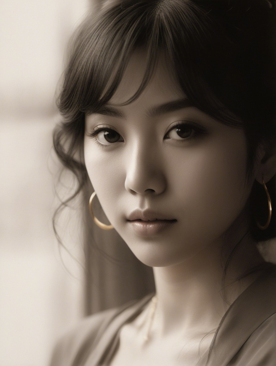 Close-Up Portrait of a Young Woman in Sepia Tones