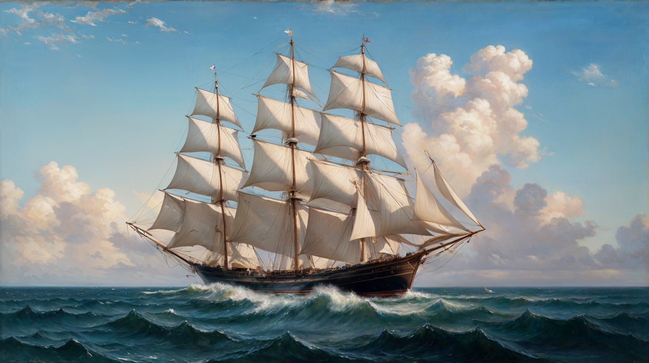 Majestic Clipper Ship in Turbulent Blue Waters