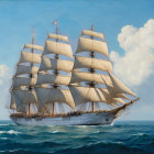Majestic Clipper Ship in Turbulent Blue Waters