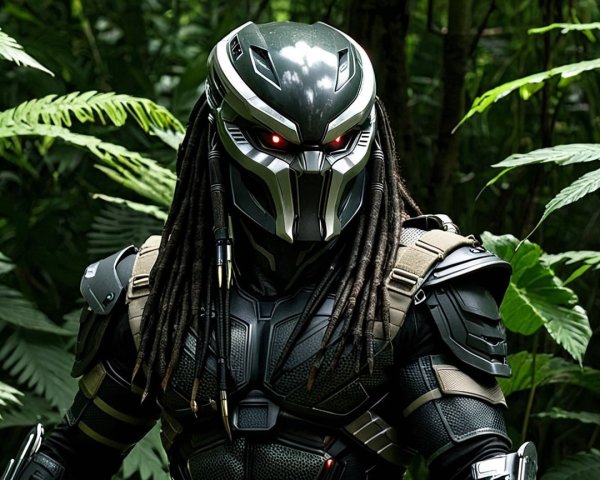 Detailed Sci-Fi Predator in Jungle Environment