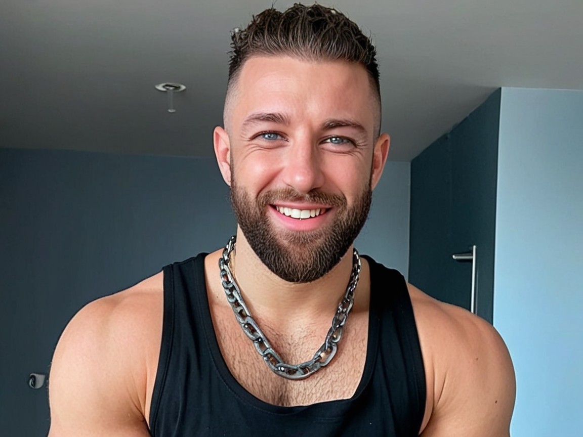 Young man in sleeveless top with confident smile