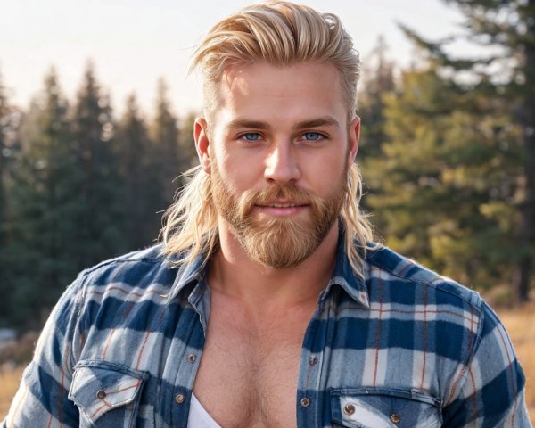 Young man with blonde hair in a natural setting