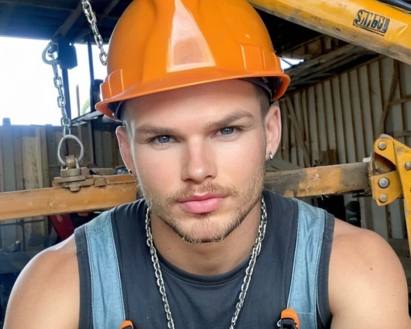 Young man in hard hat at indoor construction site