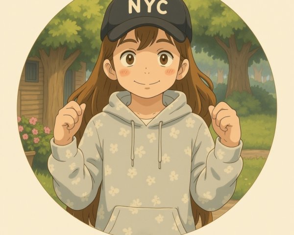 Cheerful girl in hoodie and cap in vibrant park setting