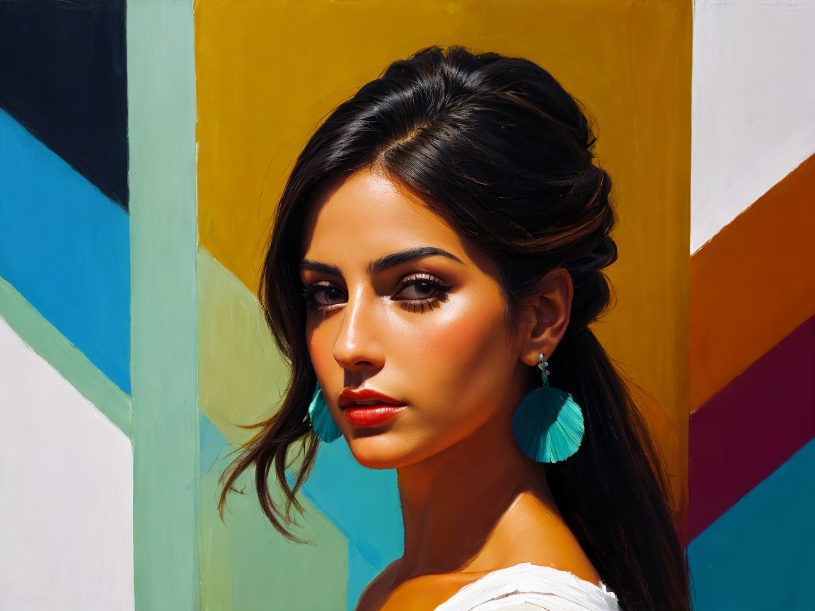 Portrait of a Young Woman with Turquoise Hoop Earrings