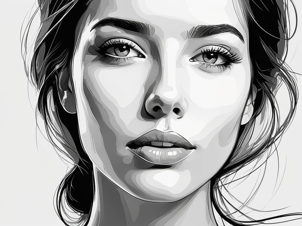 High-contrast black and white portrait of a woman