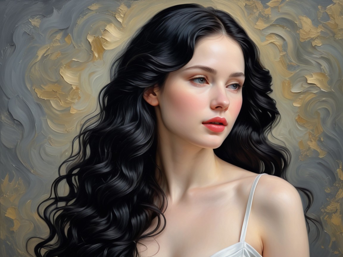 Serene Portrait of a Young Woman with Black Hair