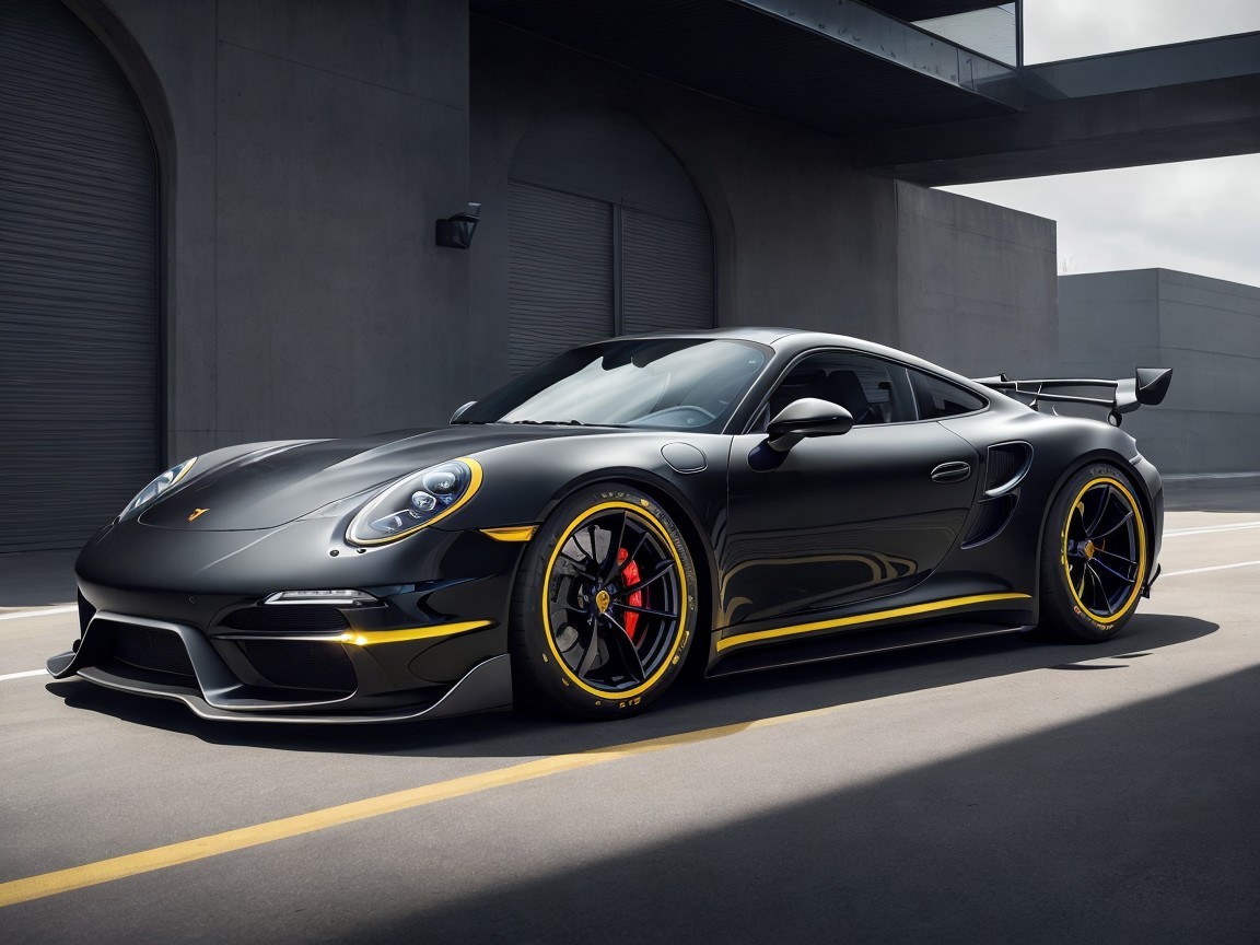 Sleek Black Sports Car with Dynamic Curves and Accents
