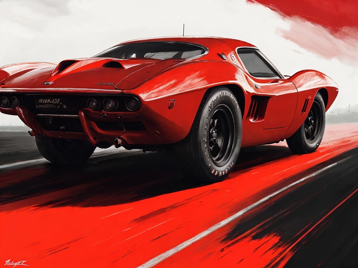 Red Sports Car with Classic American Muscle Design