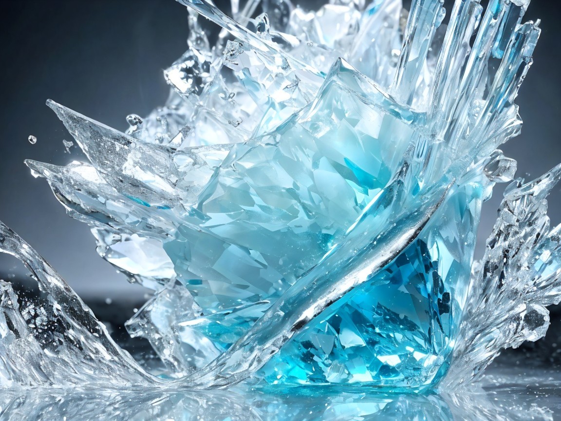 Shattered Glass Display with Crystalline Blue Centerpiece