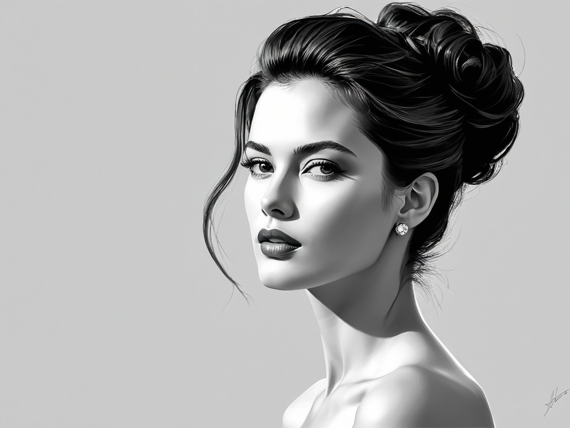 Black and White Portrait of a Young Woman with Updo