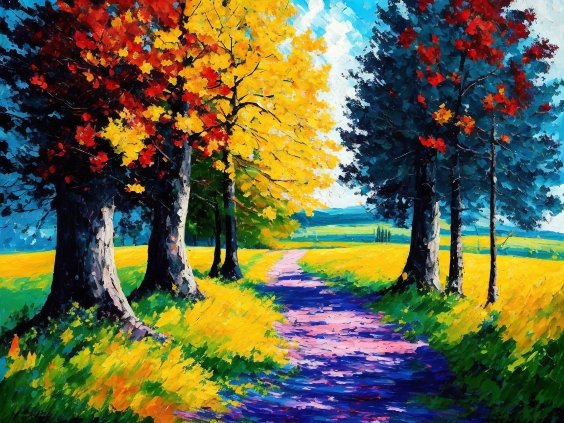 Vibrant Landscape with Autumn Foliage and Sunny Glade