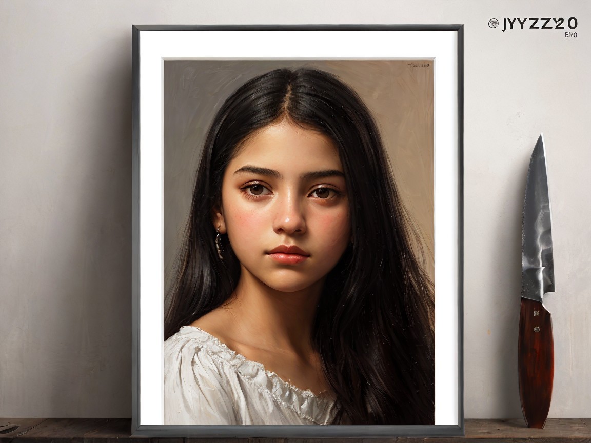 Portrait of a Young Girl in White Blouse with Knife