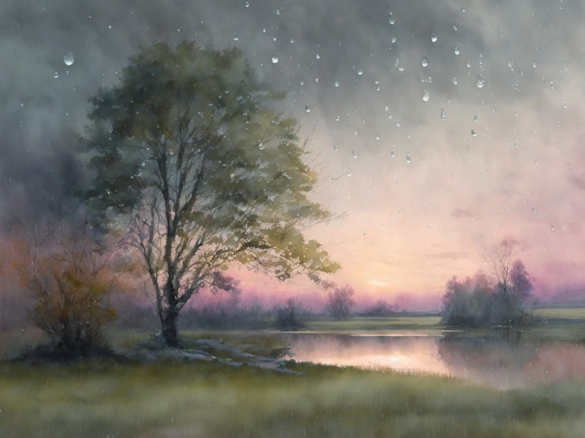 Serene Dusk Landscape with Tree and Calm Pond