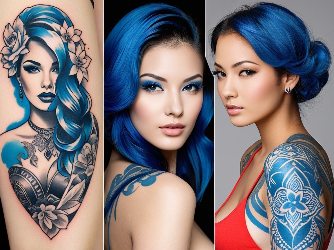 Artwork and Beauty Featuring Blue Hair and Body Art
