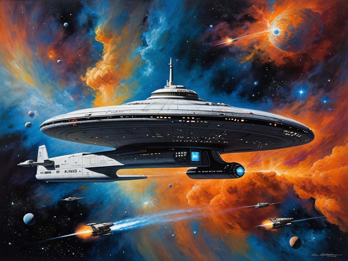 Futuristic Spaceship in Vibrant Cosmic Scene