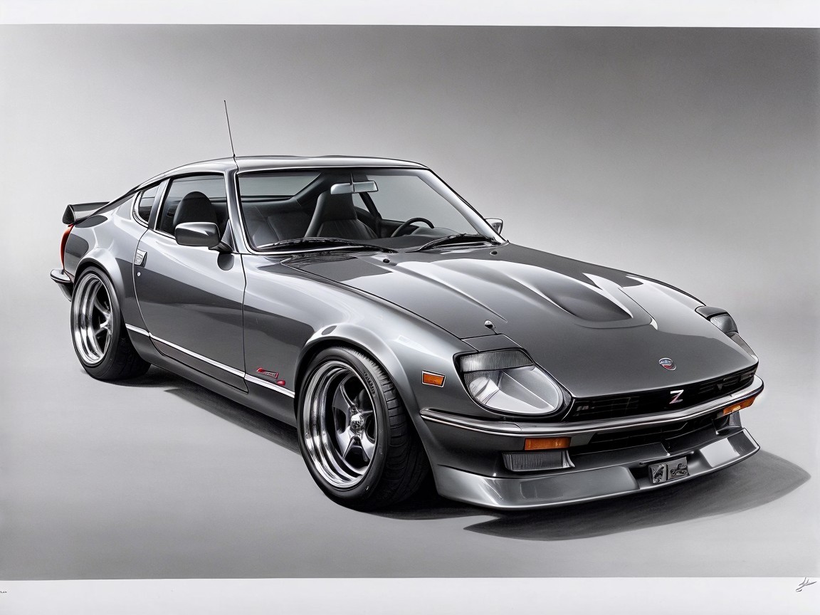 Classic Silver Sports Car with Retro Design Features