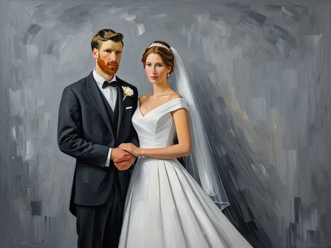 Groom and Bride in Elegant Wedding Attire