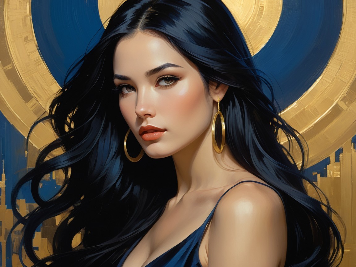 Close-up Portrait of Woman in Dark Blue Dress