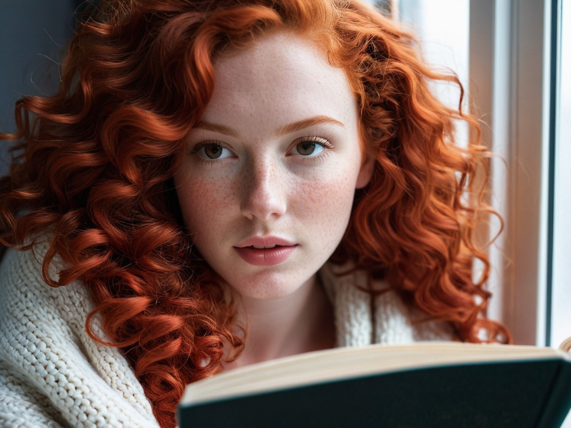 Close-up portrait of a young woman with red hair