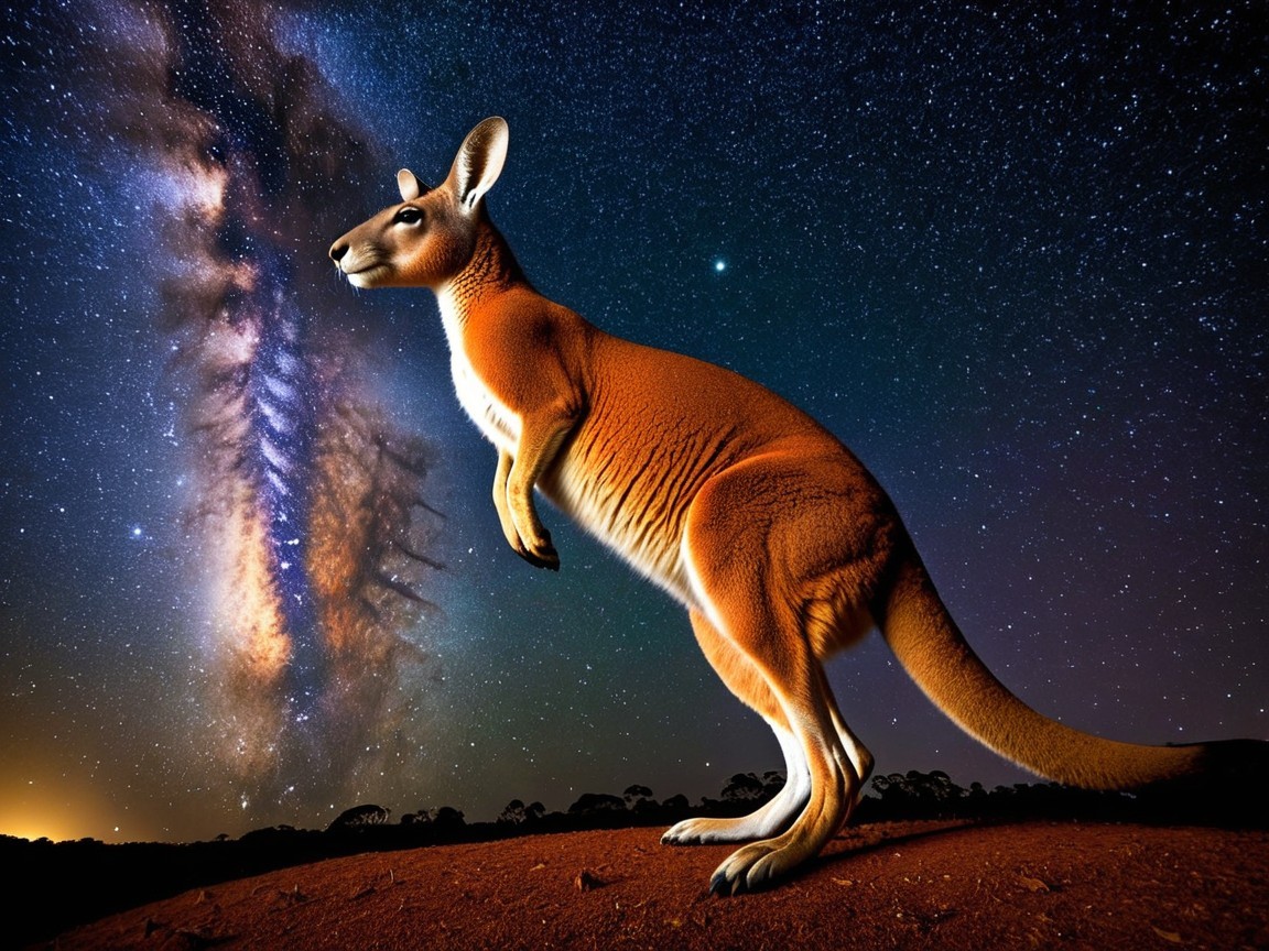 Kangaroo Under Starry Night Sky with Milky Way