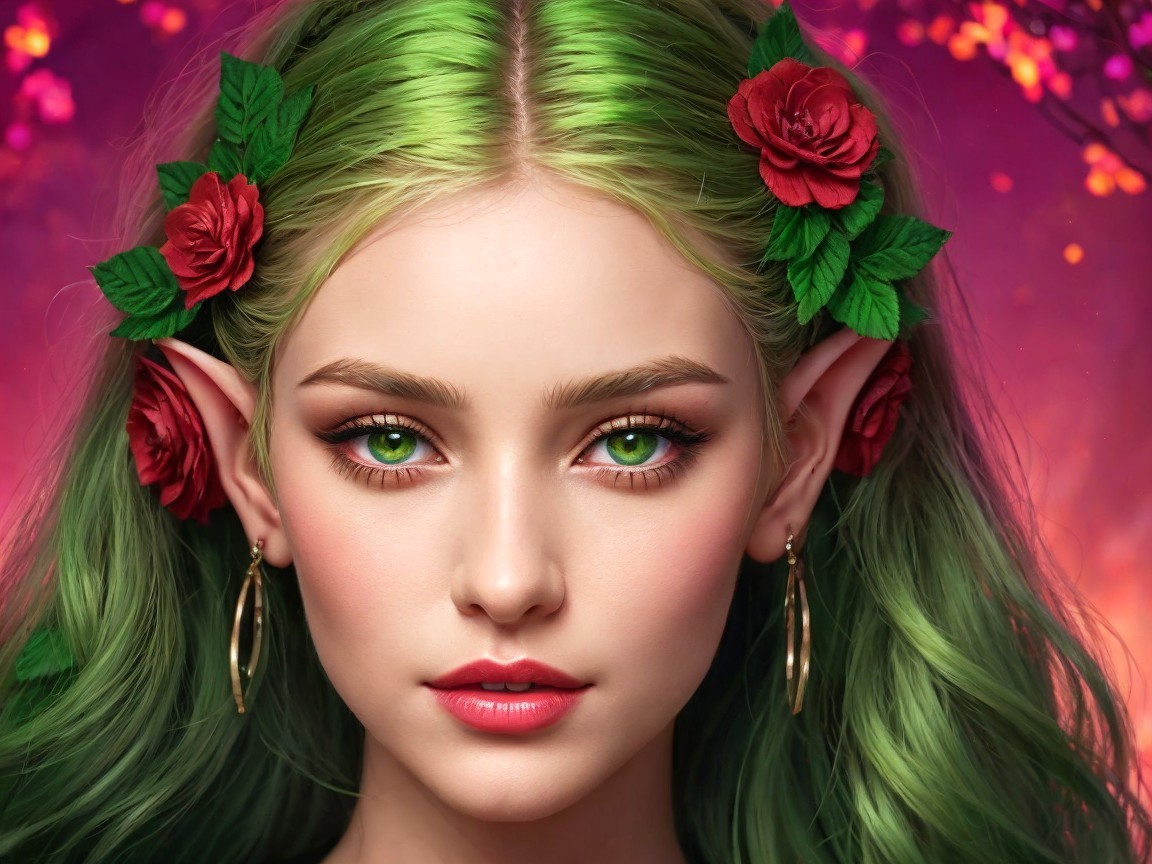 Mystical Figure with Green Hair and Enchanting Glow