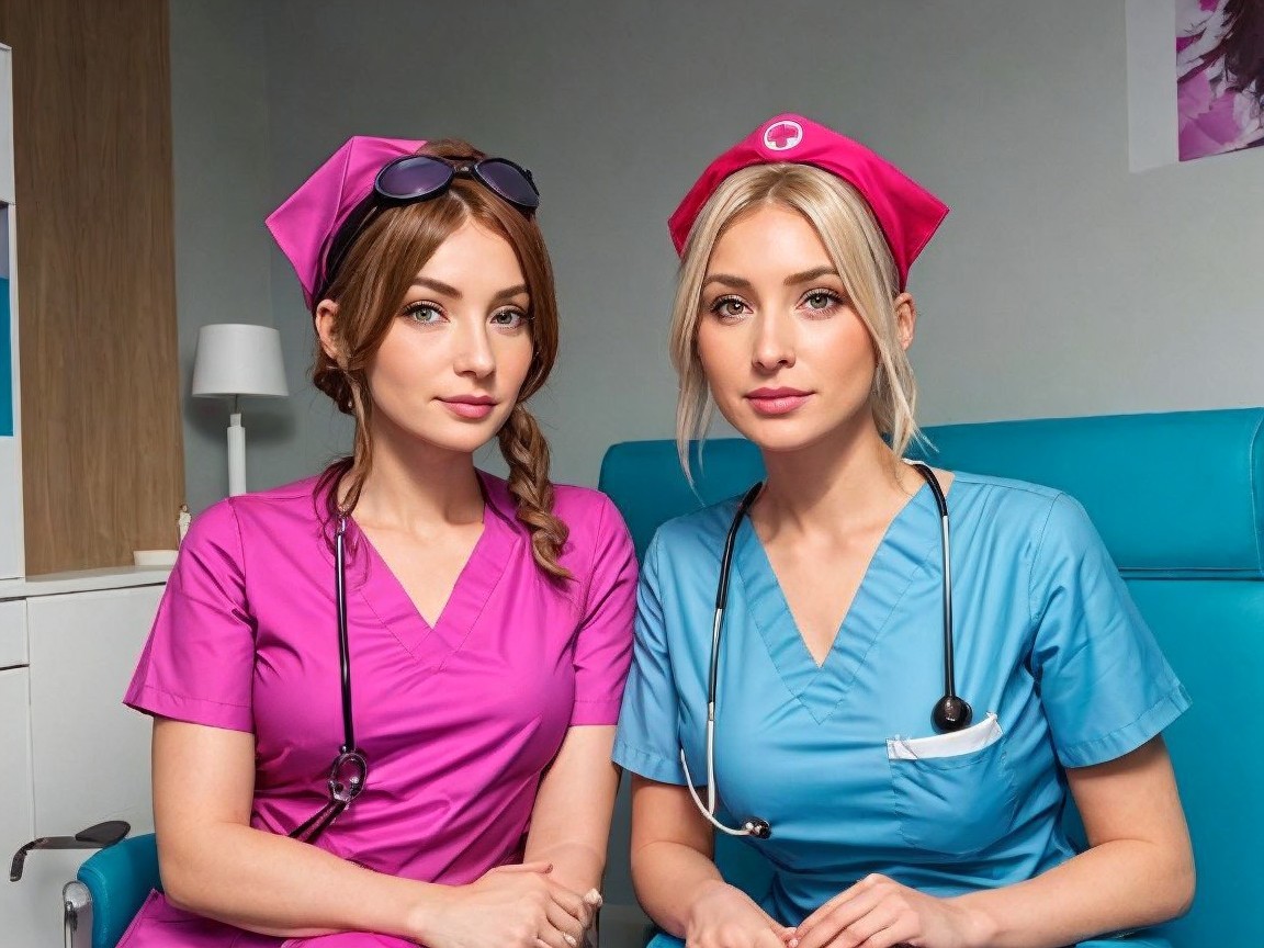 Nurses in Colorful Uniforms in a Healthcare Setting