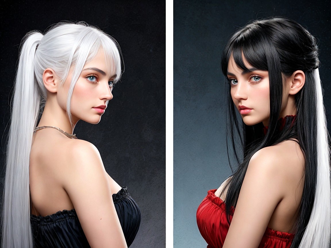 Portraits of a Young Woman with Varying Hairstyles