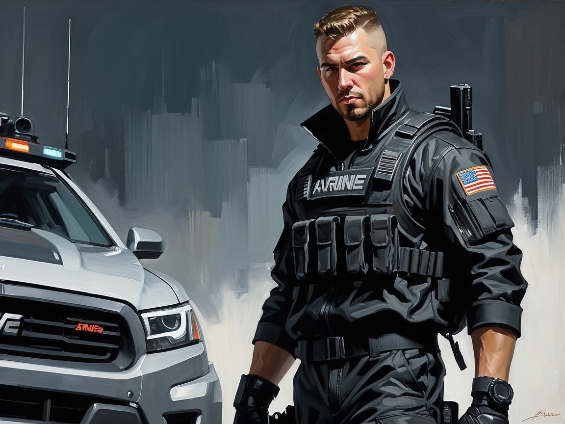 Muscular Law Enforcement Officer in Tactical Gear