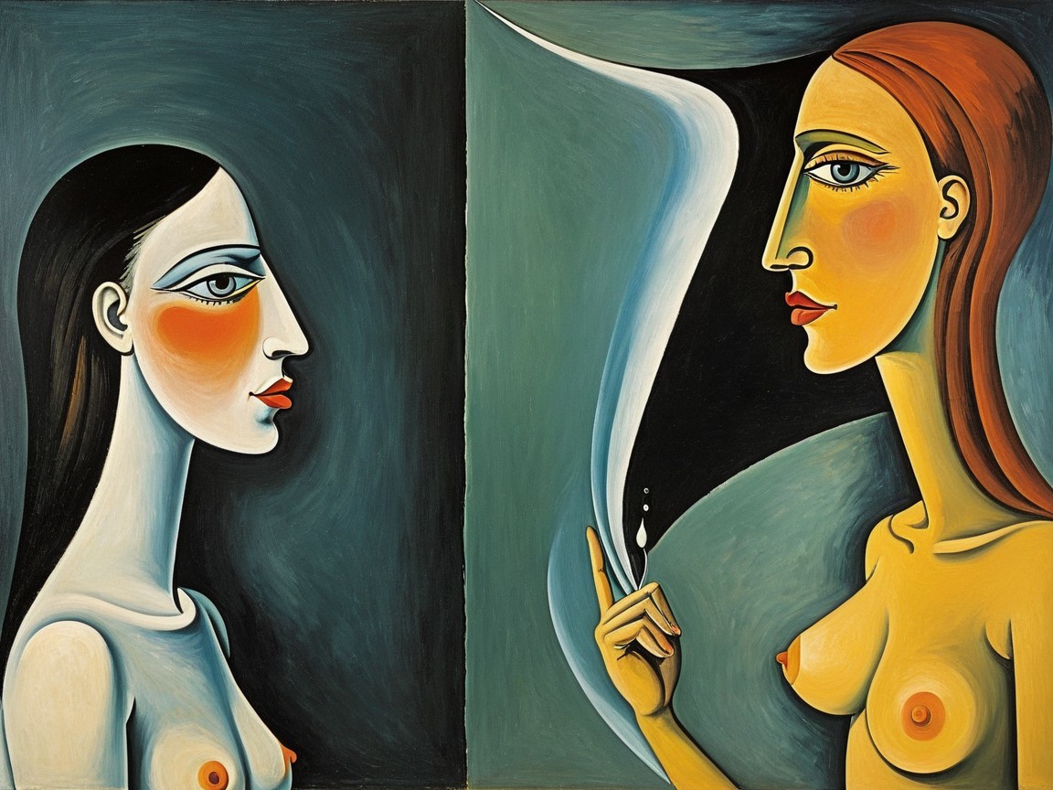 Stylized Female Figures in Bold Colorful Contrast