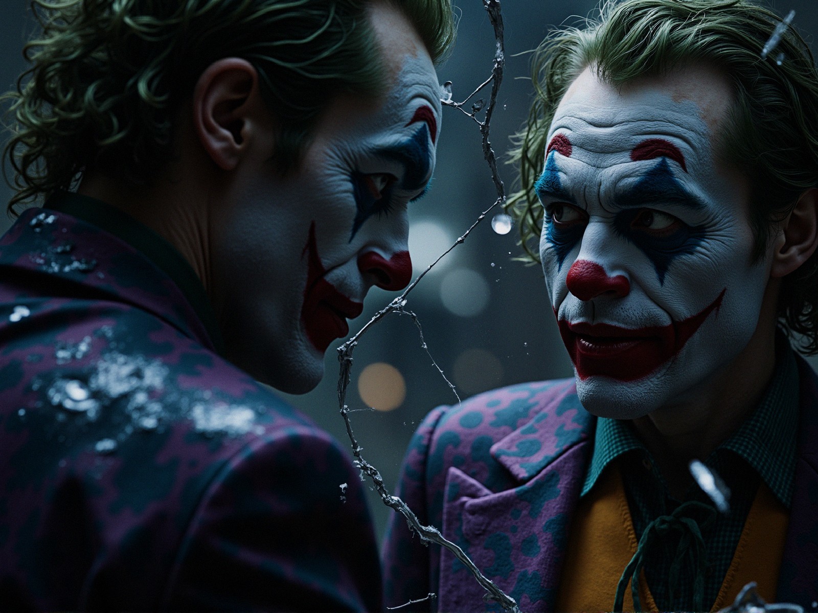 Figures Resembling the Joker with Dramatic Reflections