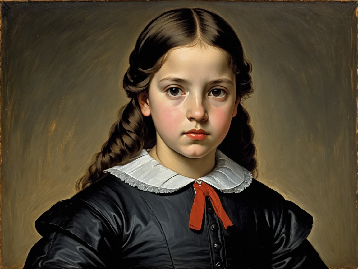 19th-Century Portrait of a Young Girl in Black Dress