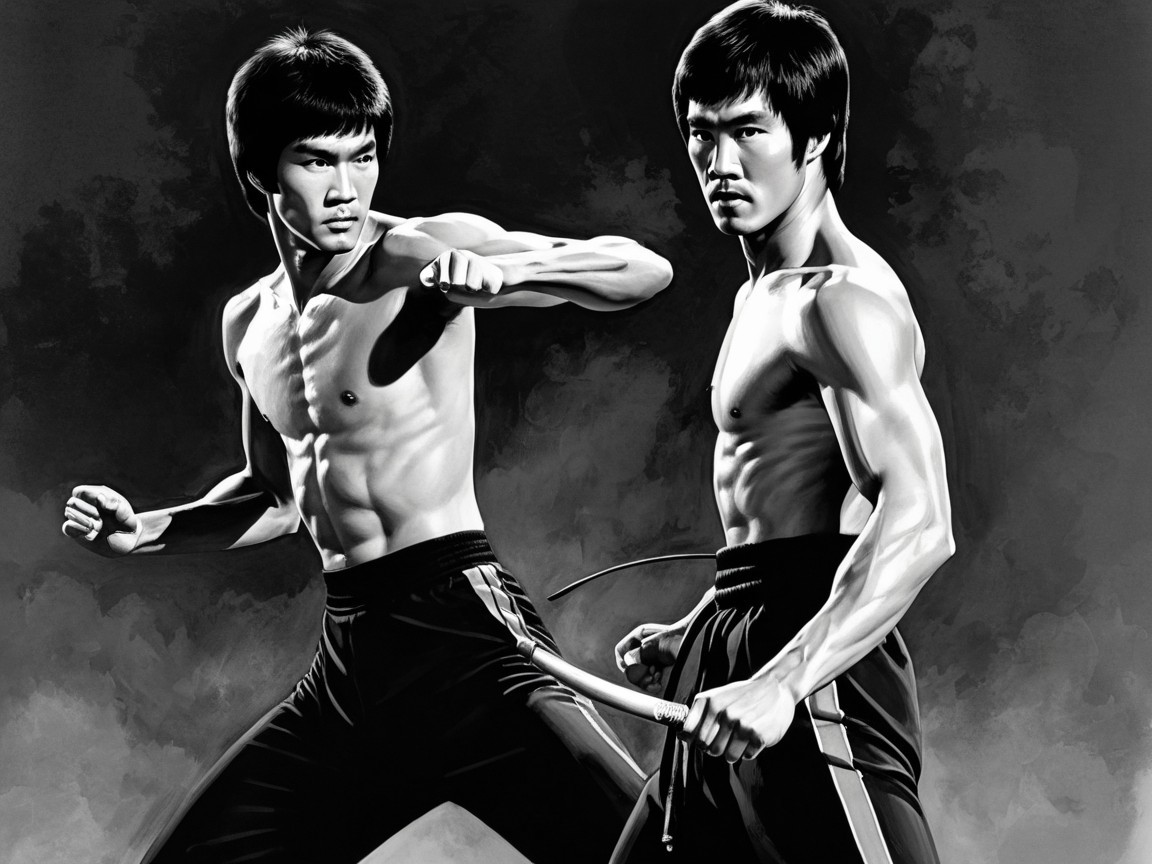 Dynamic Black-and-White Martial Arts Poses
