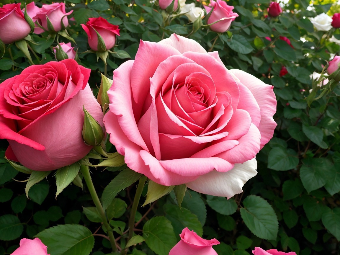 Close-Up of Vibrant Pink Roses in Full Bloom