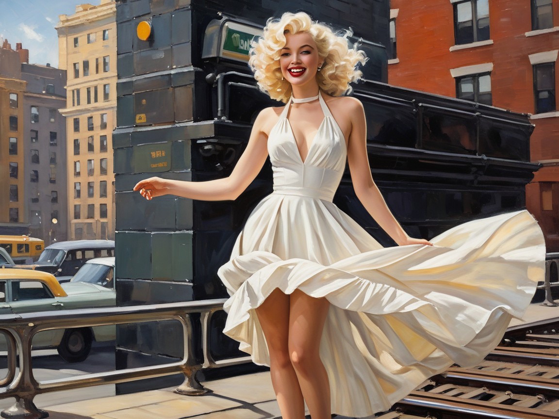 Joyful Woman in White Dress Twirling on City Street